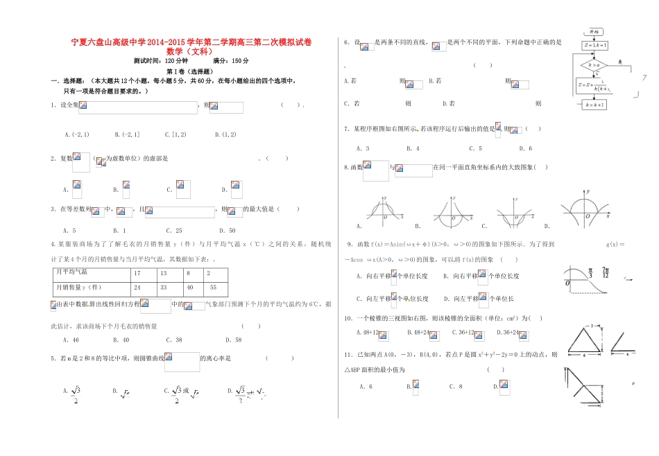 高三数学第二次模拟考试试题 文-人教版高三全册数学试题_第1页