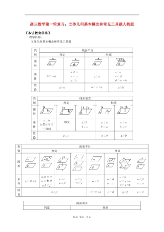 高三数学第一轮复习：立体几何基本概念和常见工具题人教版