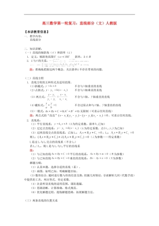 高三数学第一轮复习：直线部分（文）人教版知识精讲