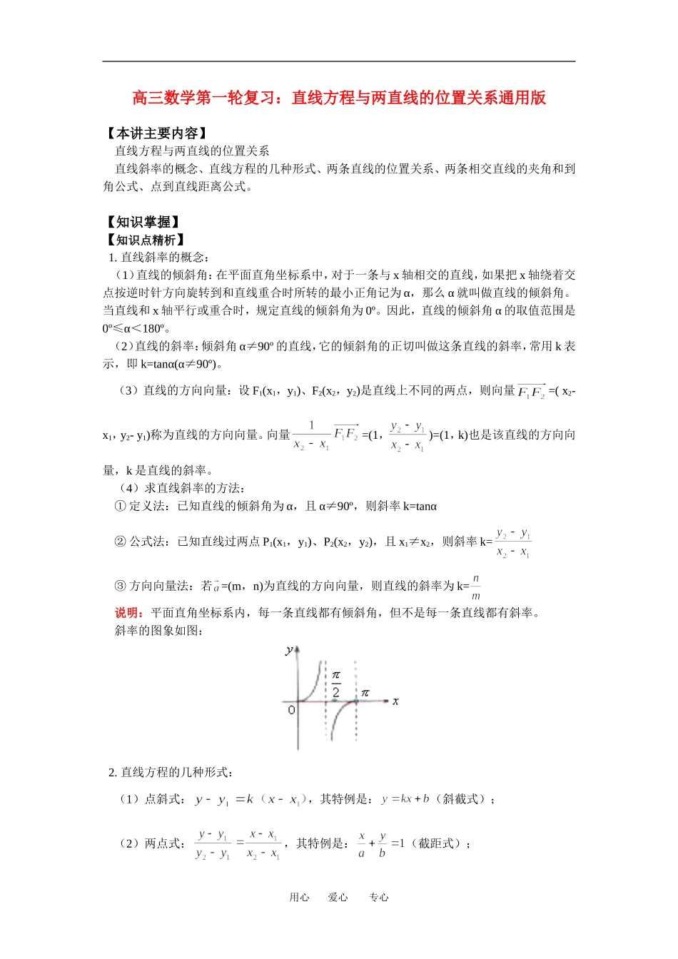 高三数学第一轮复习：直线方程与两直线的位置关系通用版_第1页