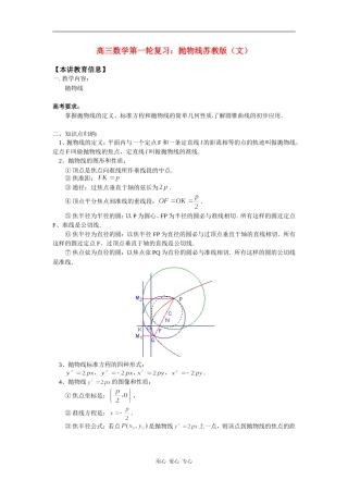 高三数学第一轮复习：抛物线苏教版（文） 知识精讲