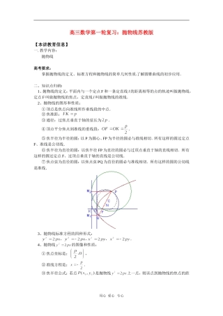 高三数学第一轮复习：抛物线苏教版