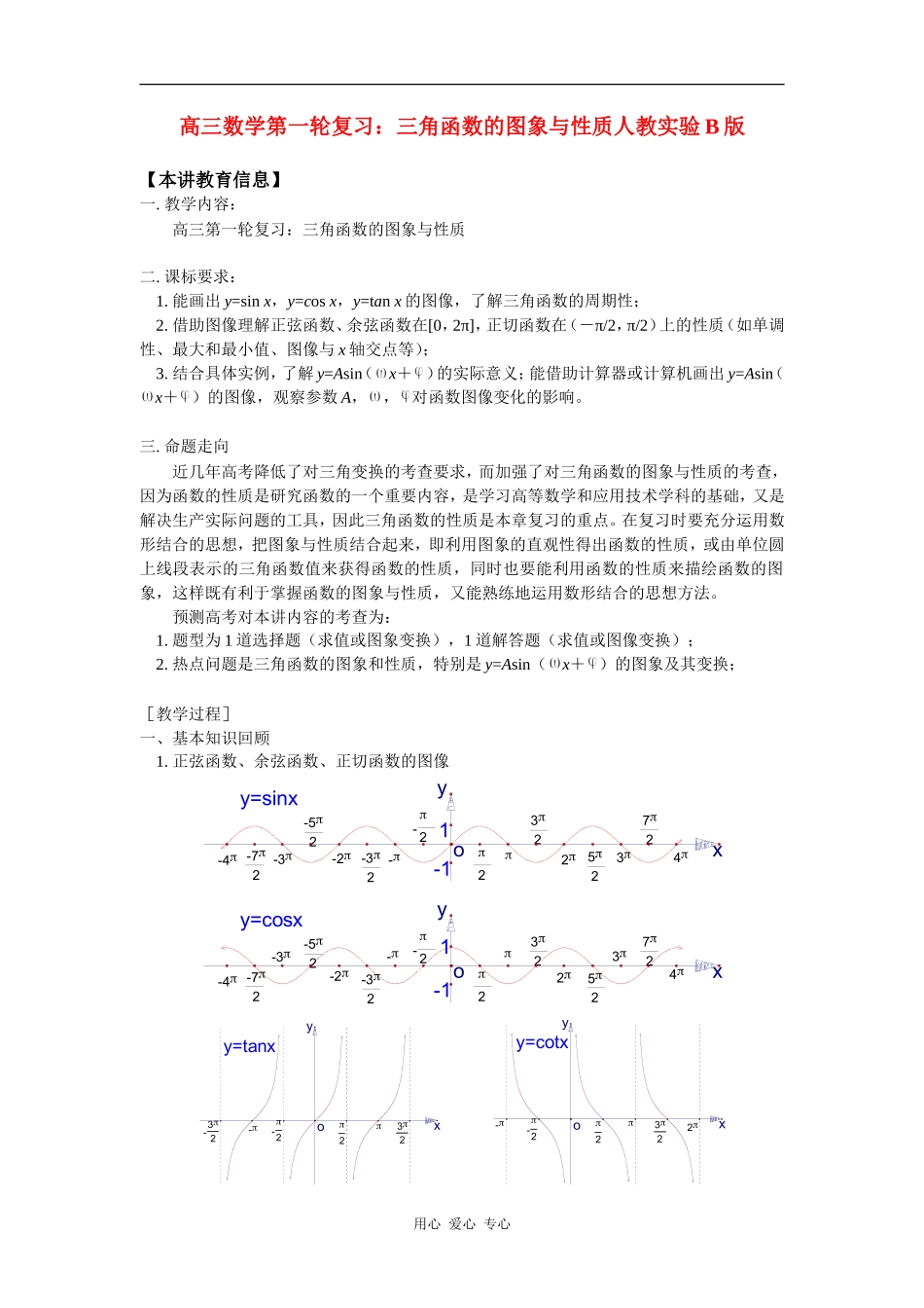 高三数学第一轮复习：三角函数的图象与性质人教实验B版知识精讲_第1页