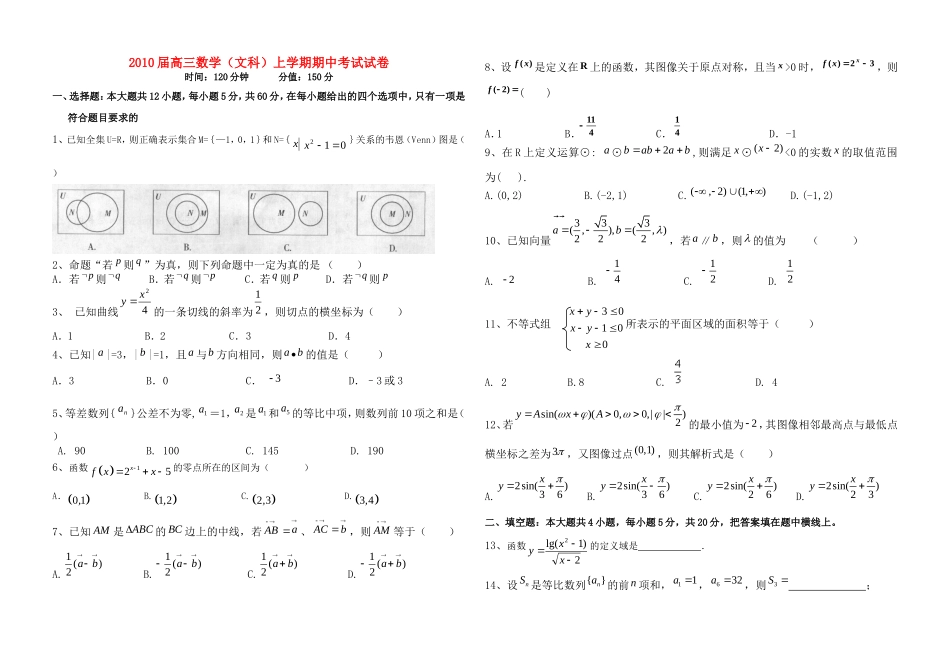 高三数学第一轮复习文科月考题人教版_第1页