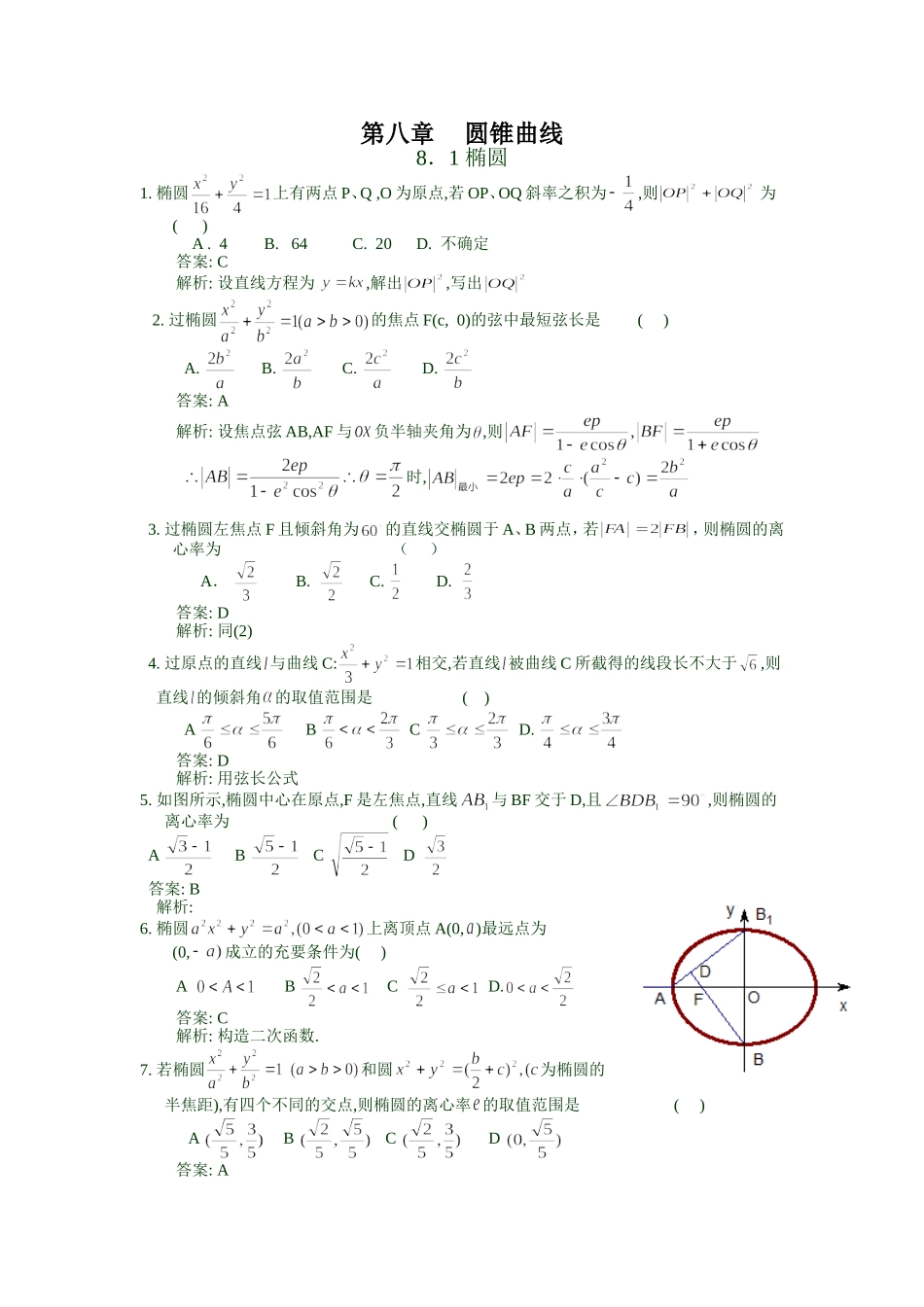 高三数学第一轮复习圆锥曲线同步和单元试题[整理8套]_第1页