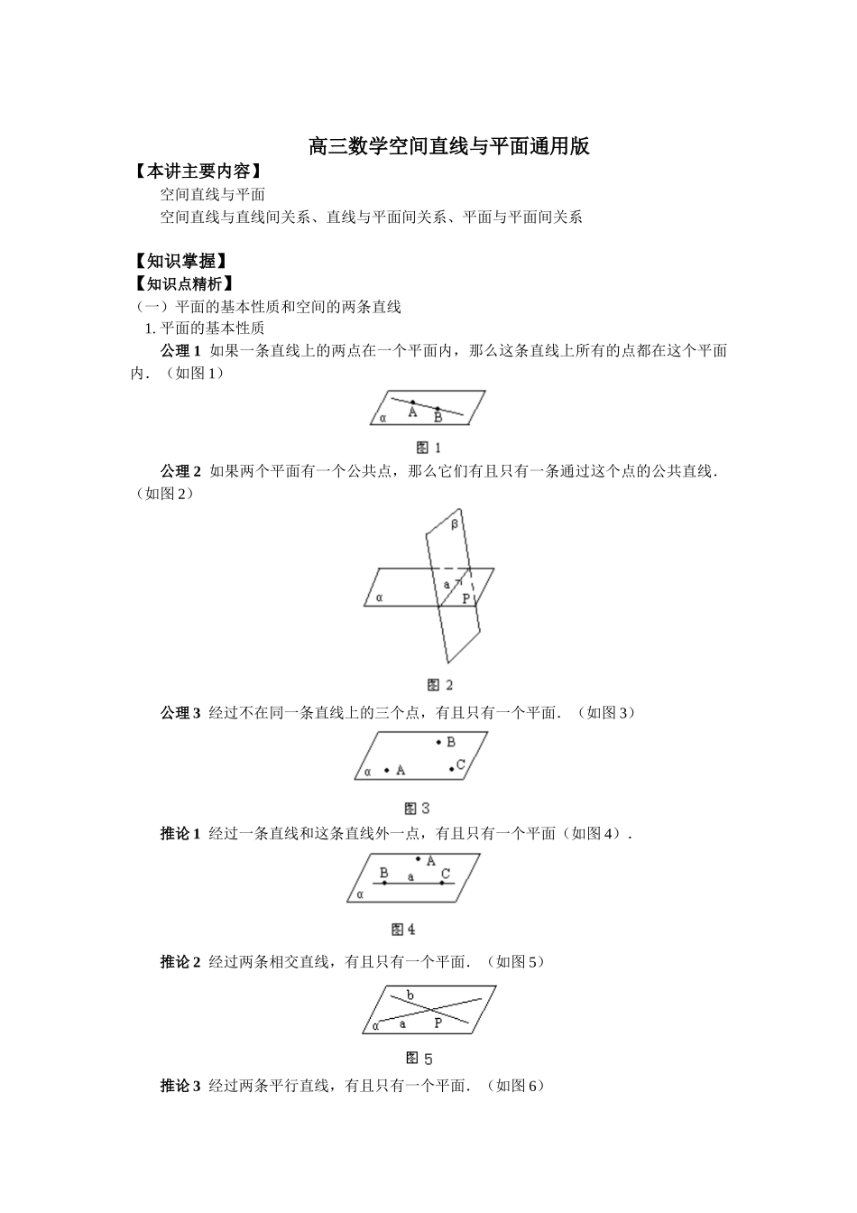 高三数学空间直线与平面通用版知识精讲_第1页