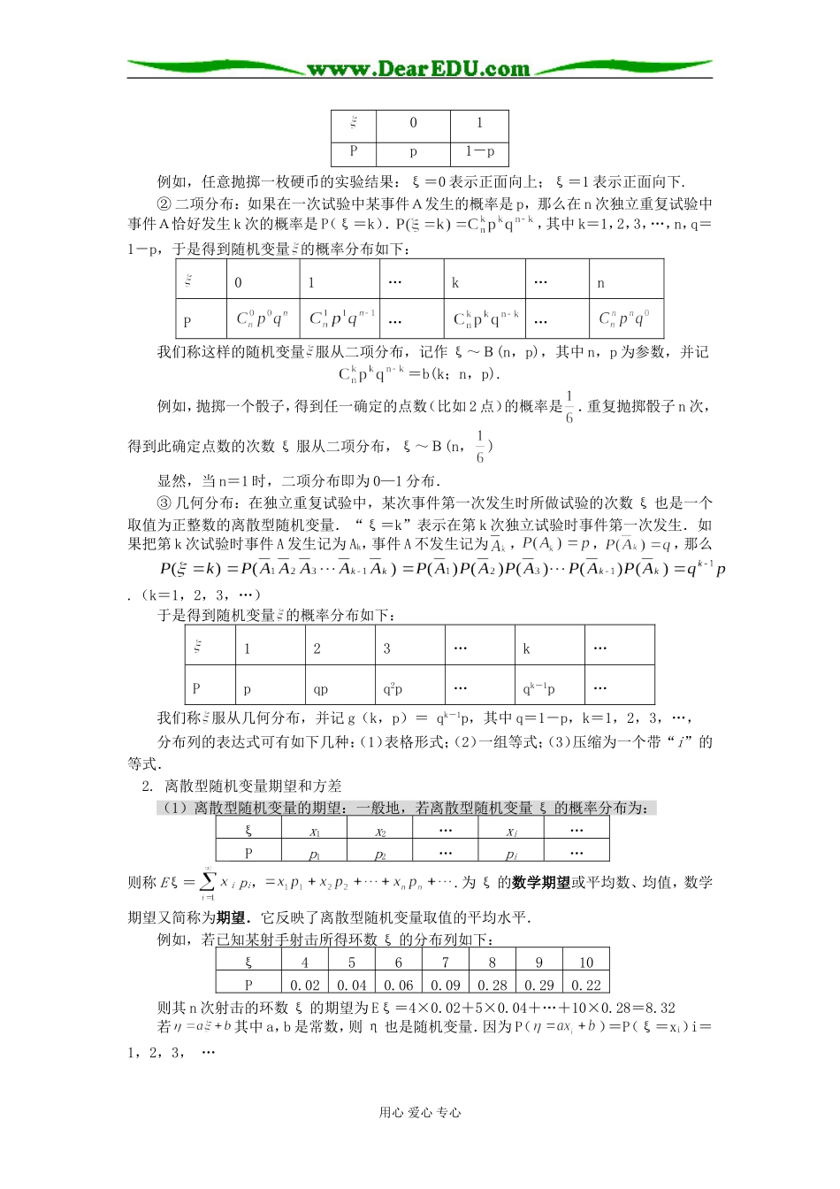 高三数学离散型随机变量的分布列、期望与方差知识精讲_第2页