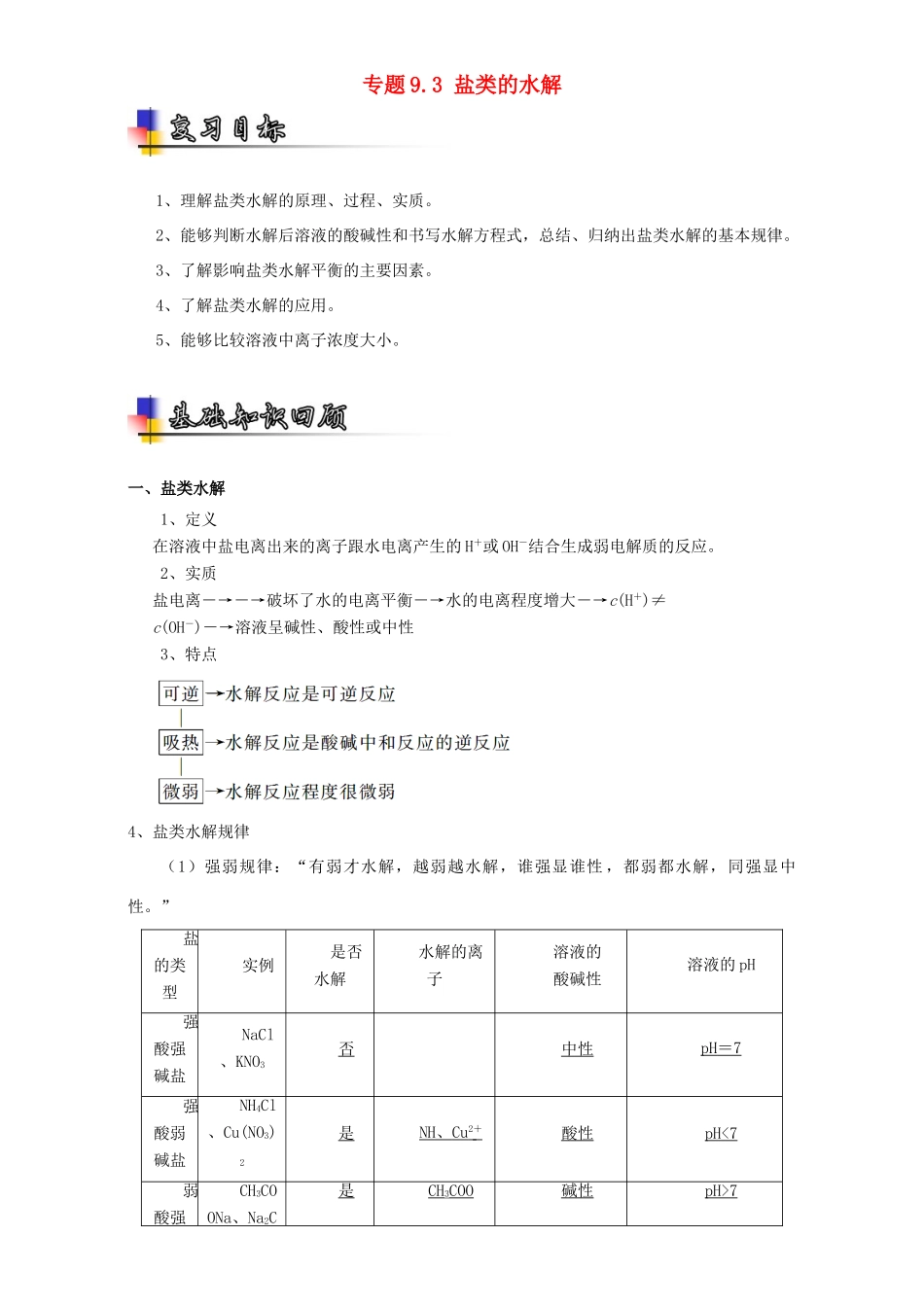 （讲练测）高考化学一轮复习 专题9.3 盐类的水解（讲）（含解析）-人教版高三全册化学教案_第1页