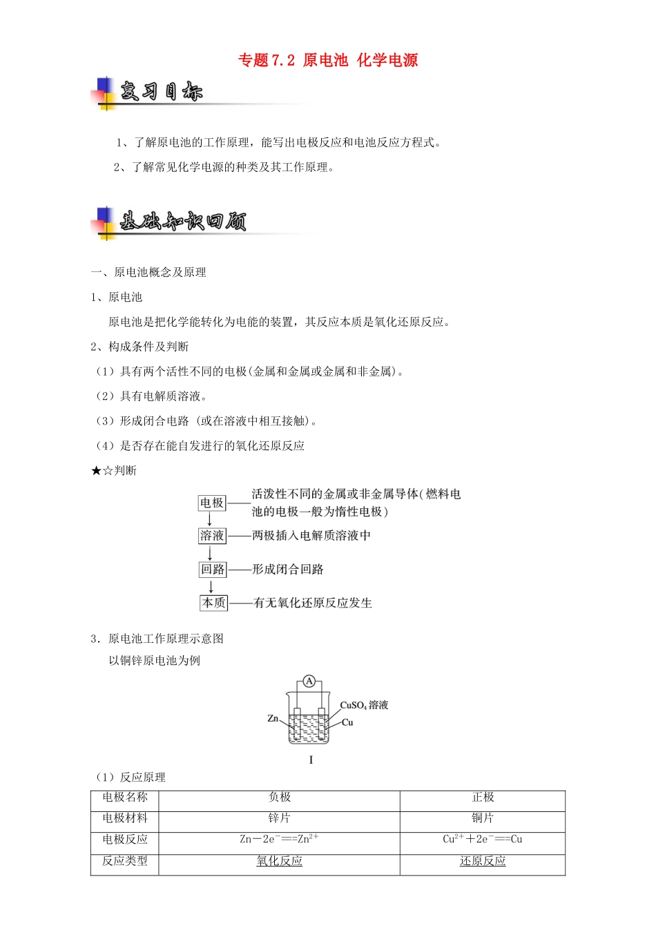 （讲练测）高考化学一轮复习 专题7.2 原电池 化学电源（讲）（含解析）-人教版高三全册化学教案_第1页
