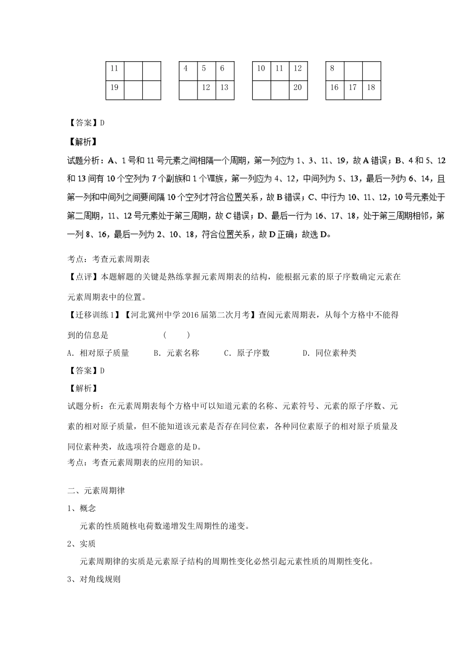 （讲练测）高考化学一轮复习 专题6.2 元素周期表和元素周期律（讲）（含解析）-人教版高三全册化学教案_第3页