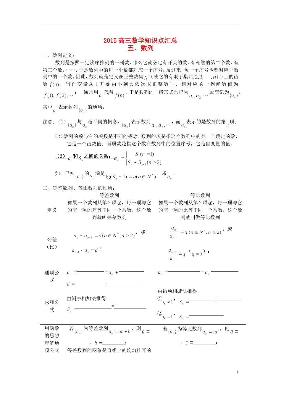 高三数学知识点汇总 专题 数列-人教版高三全册数学试题_第1页