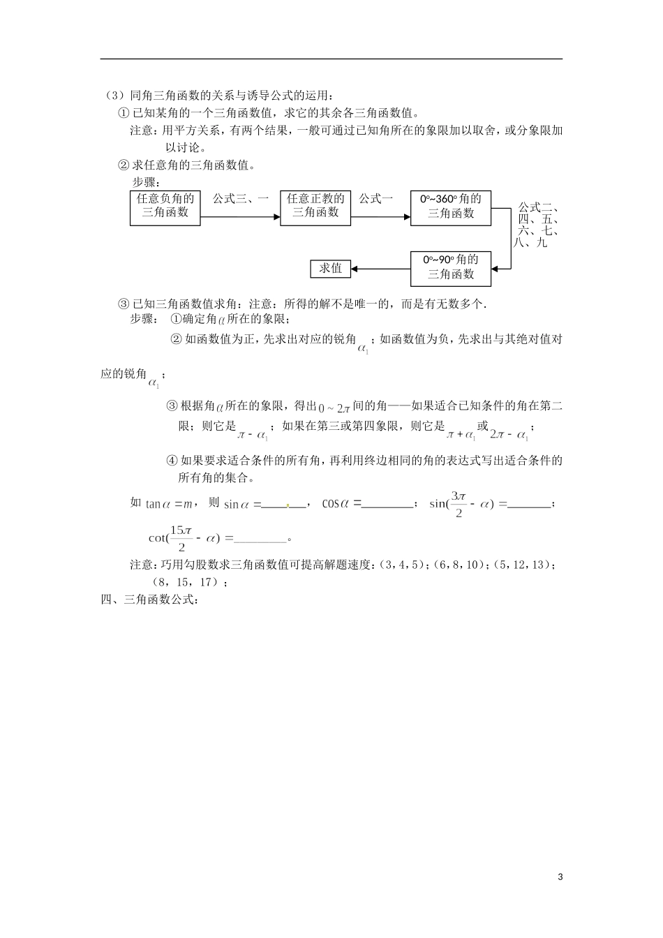 高三数学知识点汇总 专题 三角函数-人教版高三全册数学试题_第3页