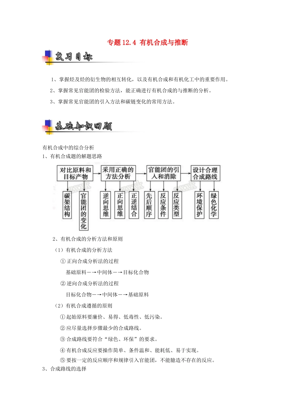 （讲练测）高考化学一轮复习 专题12.4 有机合成与推断（讲）（含解析）-人教版高三全册化学教案_第1页