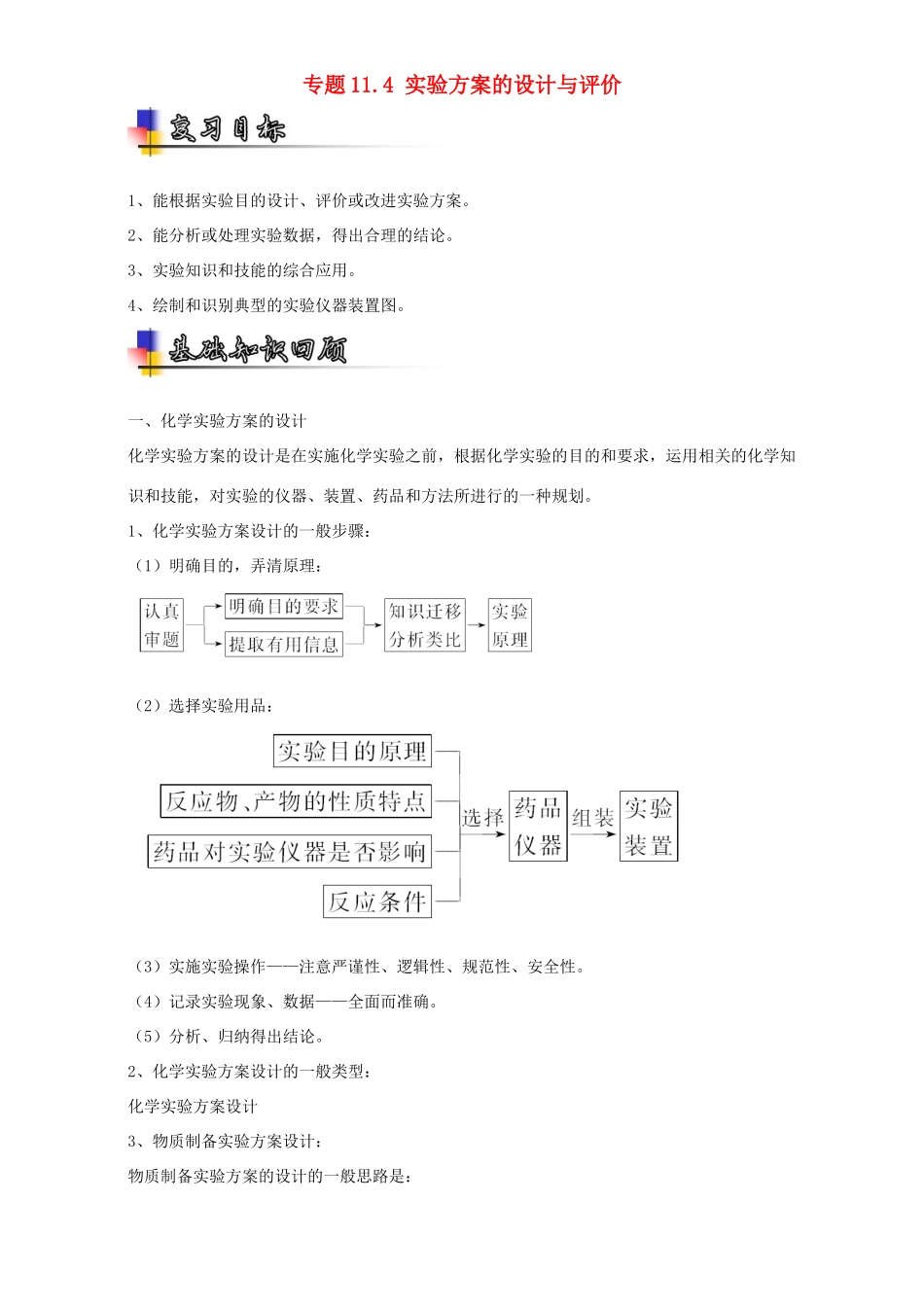 （讲练测）高考化学一轮复习 专题11.4 实验方案的设计与评价（讲）（含解析）-人教版高三全册化学教案_第1页
