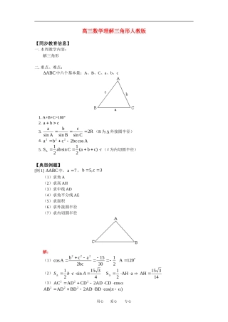 高三数学理解三角形人教版知识精讲