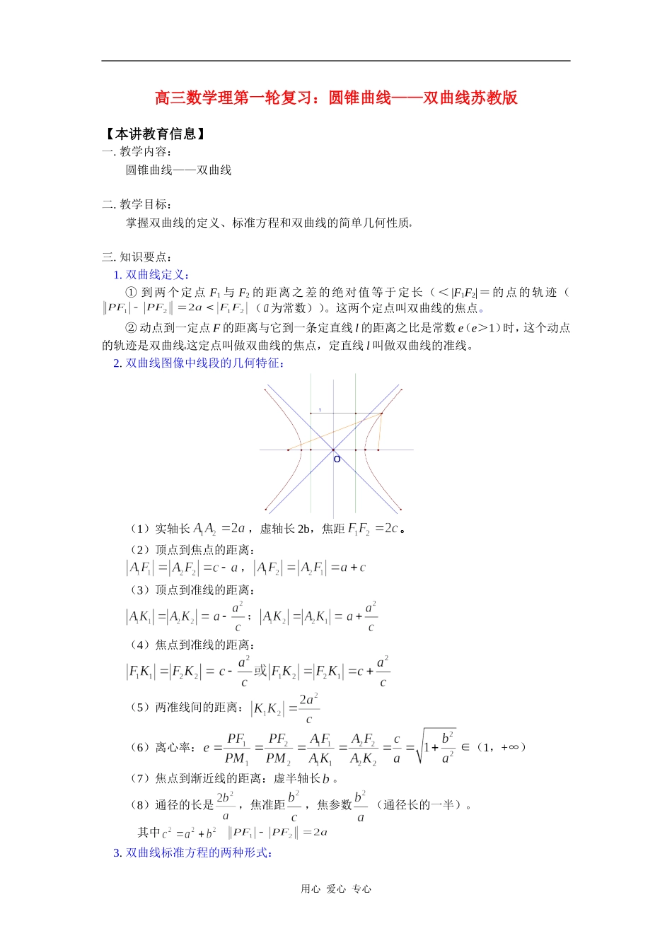 高三数学理第一轮复习：圆锥曲线——双曲线苏教版_第1页