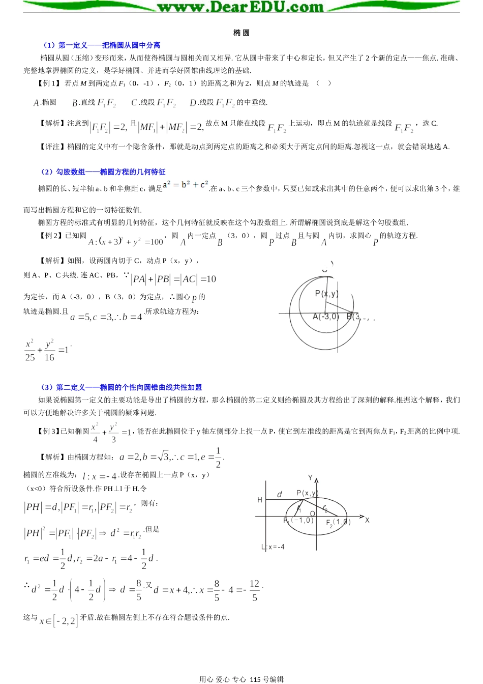 高三数学椭圆习题精选精讲_第1页