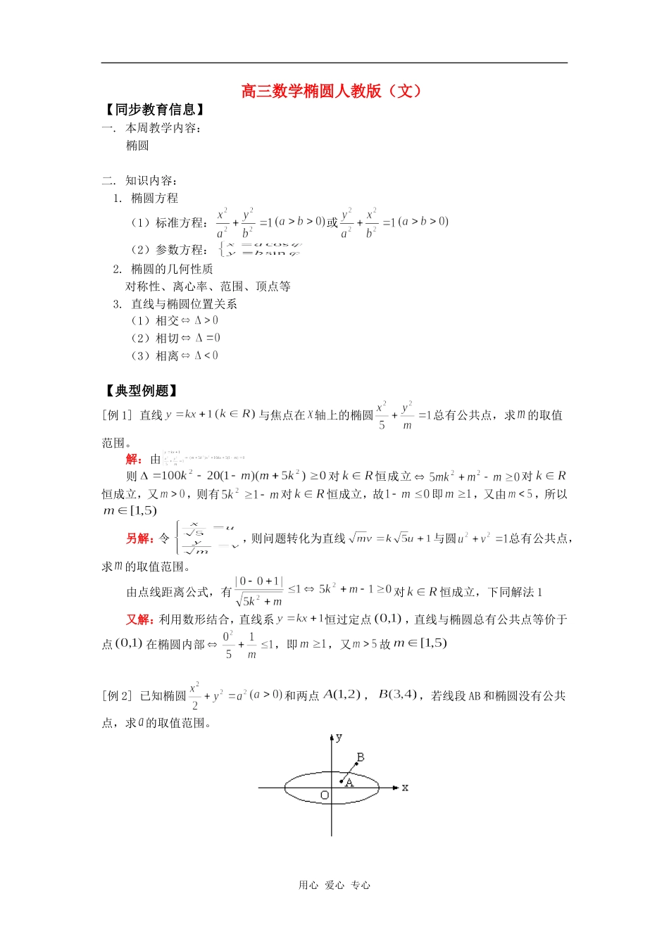 高三数学椭圆人教版（文）知识精讲_第1页