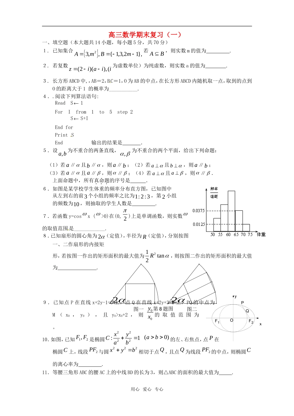 高三数学期末练习一苏教版_第1页