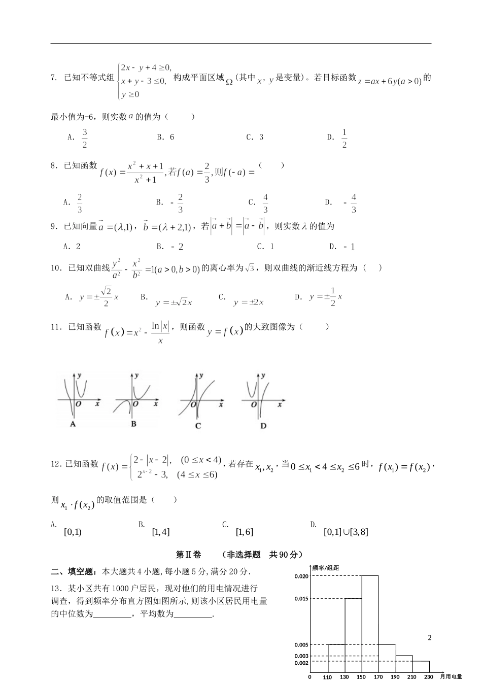 高三数学最后冲刺模拟试题 文-人教版高三全册数学试题_第2页