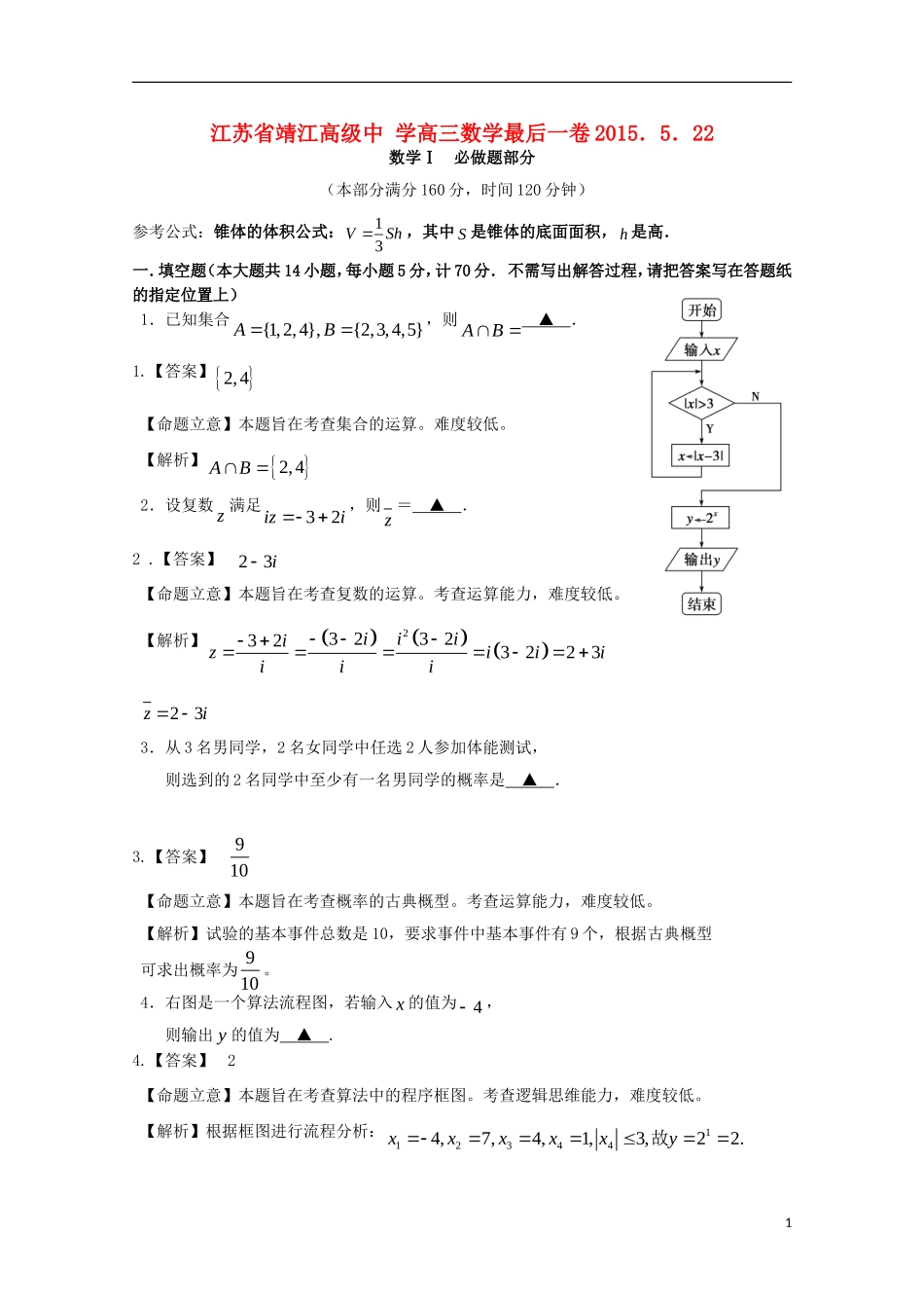 高三数学最后一卷（含解析）-人教版高三全册数学试题_第1页