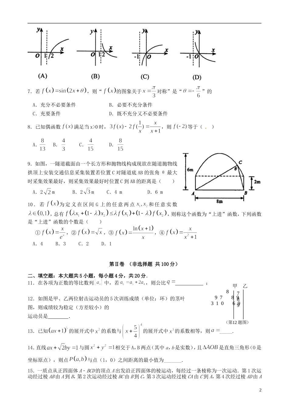 高三数学最后适应性模拟考试试卷 理-人教版高三全册数学试题_第2页