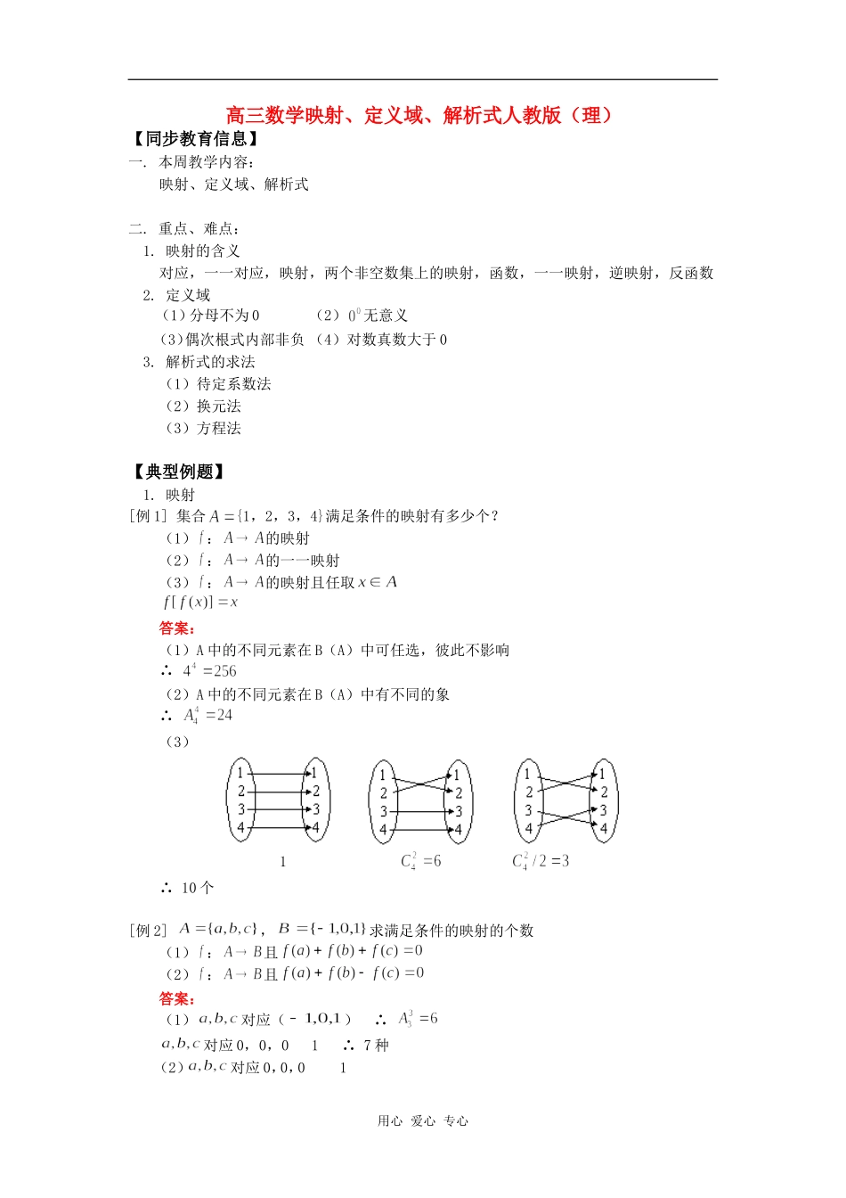 高三数学映射、定义域、解析式人教版（理）知识精讲_第1页