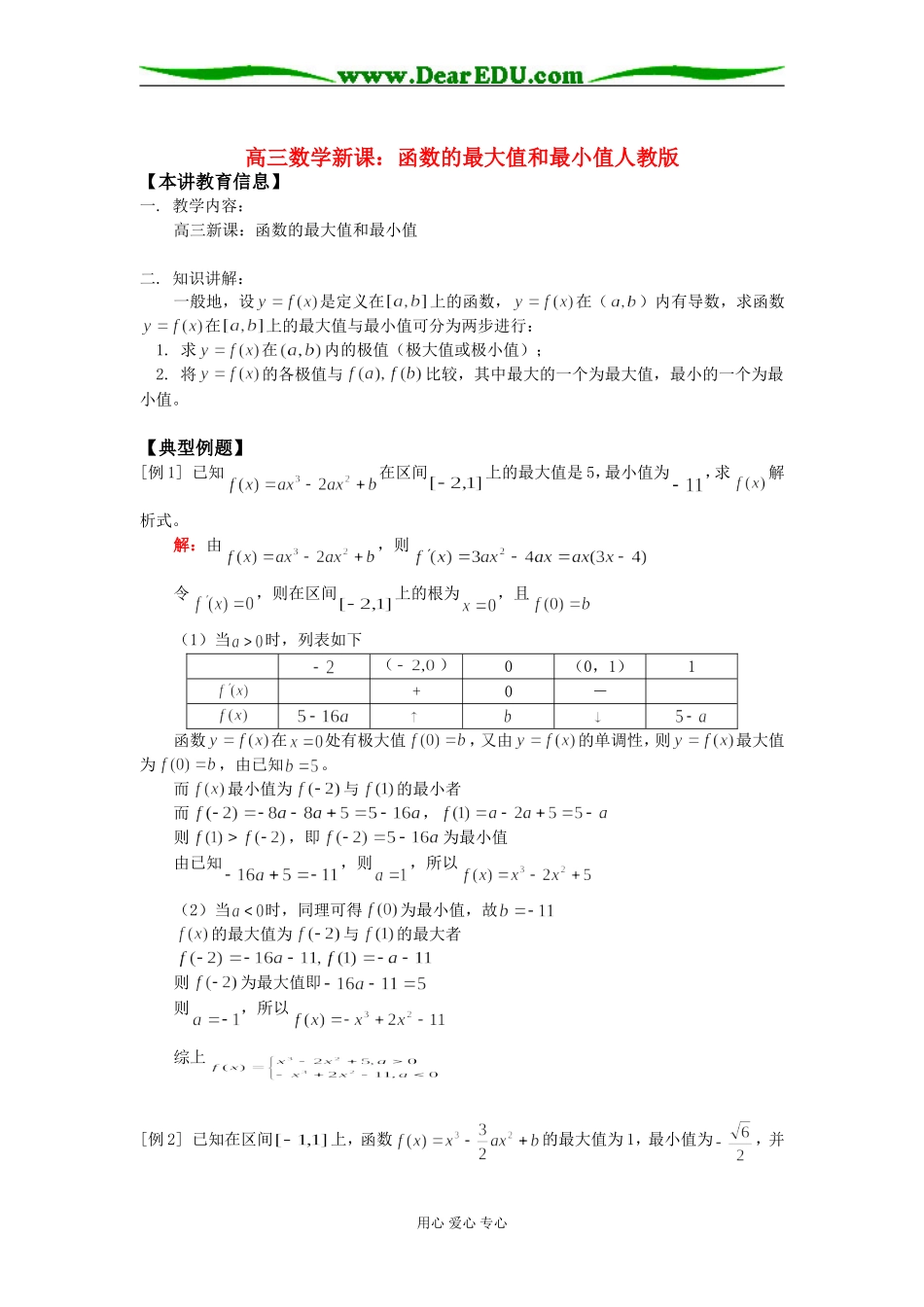 高三数学新课：函数的最大值和最小值人教版知识精讲_第1页
