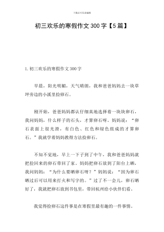 初三快乐的寒假作文300字