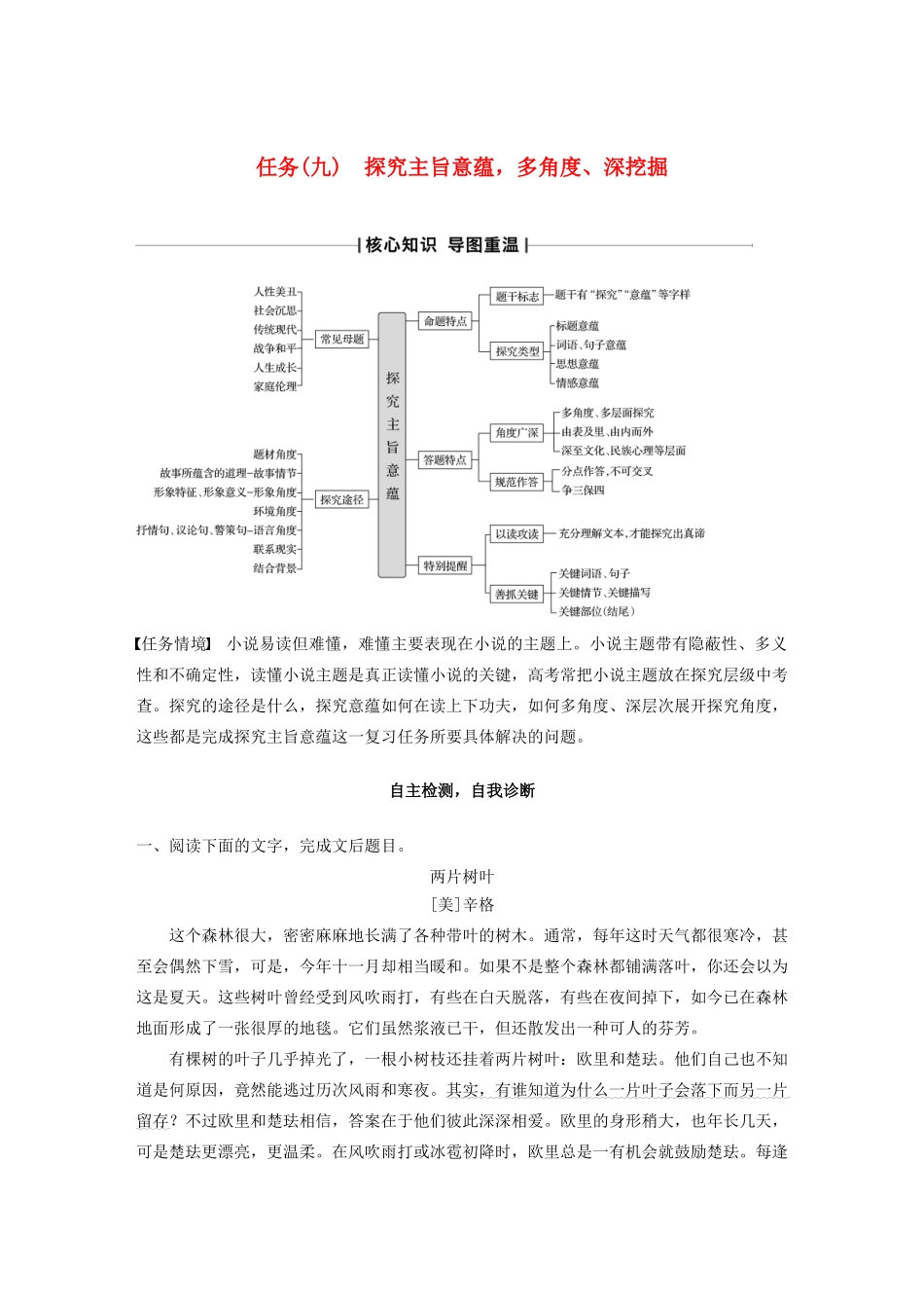 （江苏专版）高考语文二轮复习 复习任务群三 小说文本阅读任务（九）探究主旨意蕴，多角度、深挖掘教案-人教版高三全册语文教案_第1页