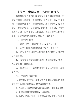 有关甲子中学安全工作的自查报告