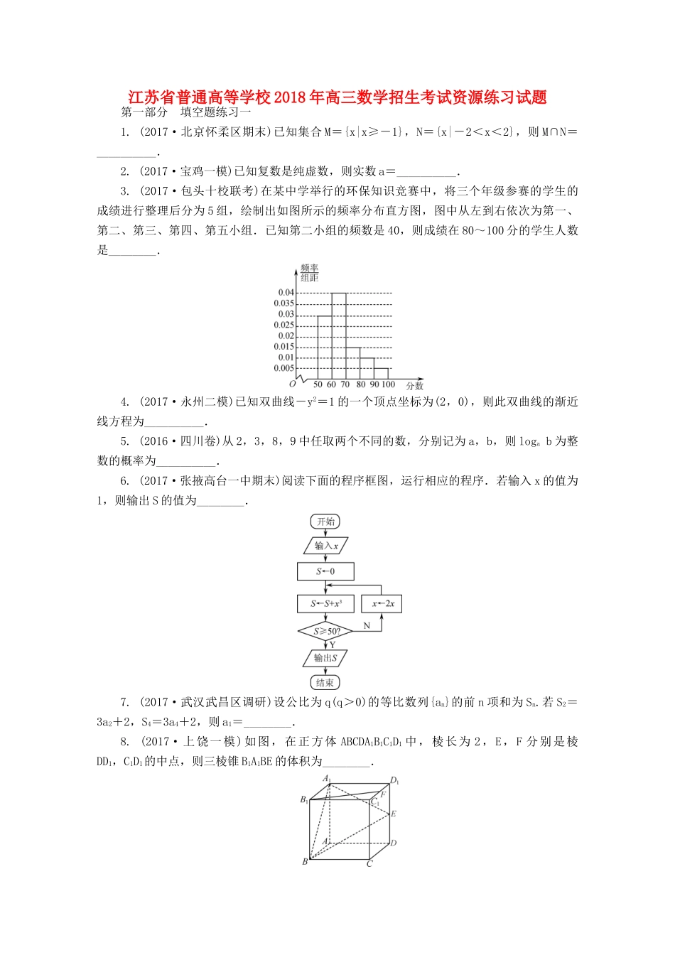 高三数学招生考试资源练习试题-人教版高三全册数学试题_第1页