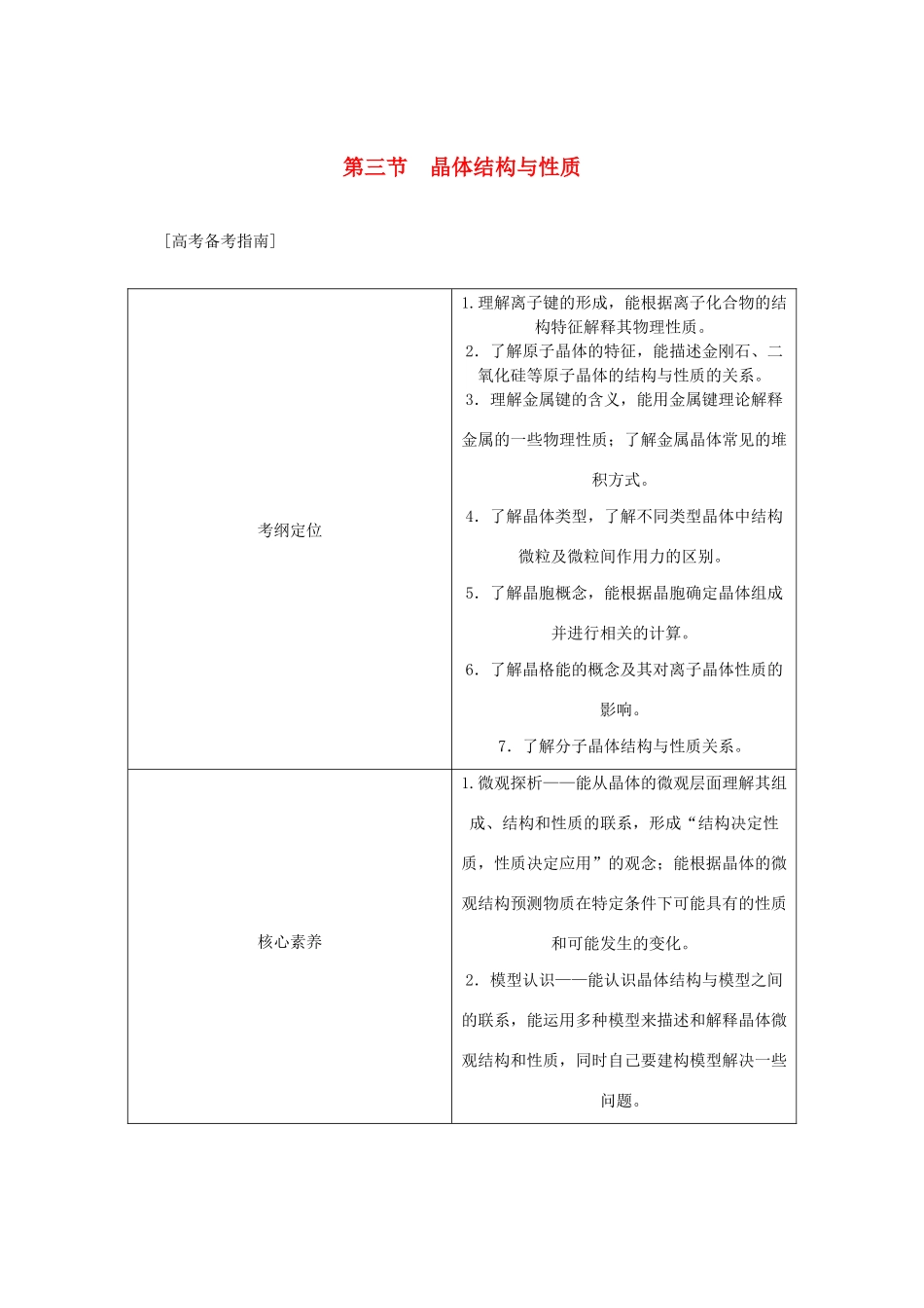 （新课标）高考化学一轮总复习 第三节 晶体结构与性质讲义-人教版高三全册化学教案_第1页