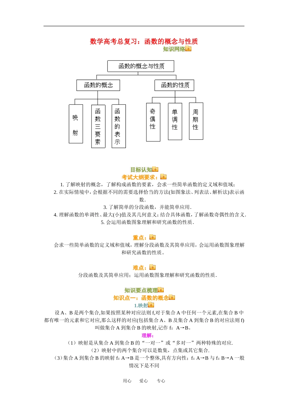 高三数学总复习：函数的概念与性质理科知识点分析全国通用_第1页