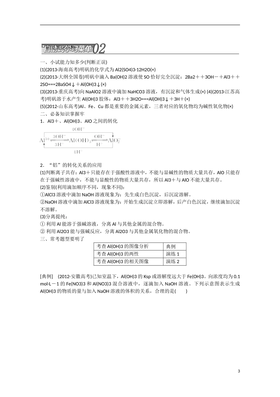 （搏击倒计时）2014届高考化学冲刺讲义 专题九 金属及其化合物_第3页