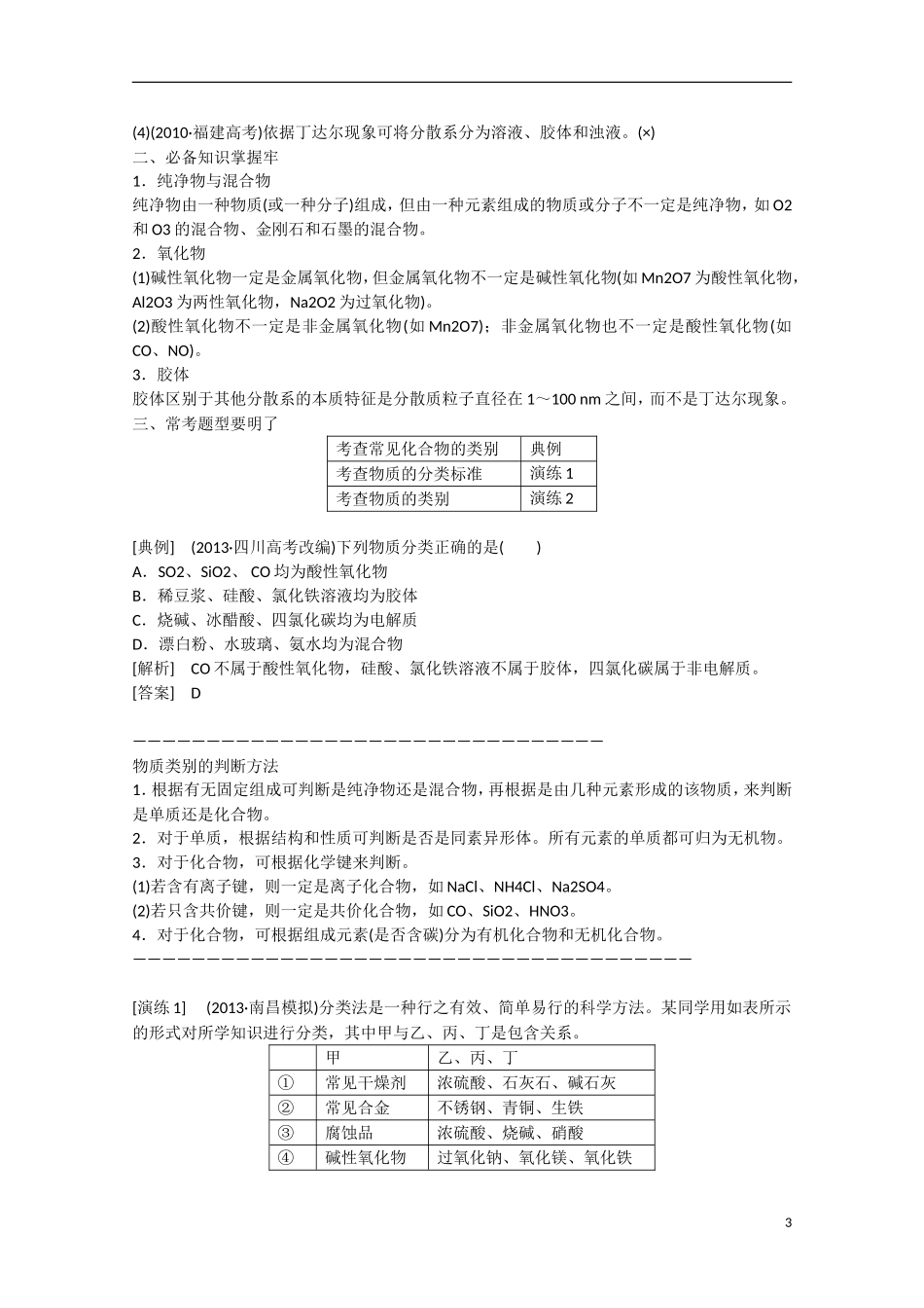 （搏击倒计时）2014届高考化学冲刺讲义 专题一物质的组成、变化和分类_第3页