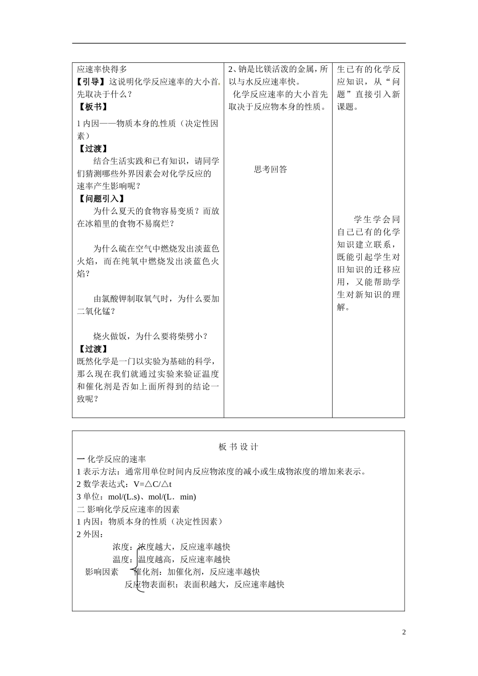 （名师课堂）2013-2014学年高中化学 第二章第3节化学反应的速率和限度教学设计 新人教版必修2 _第2页
