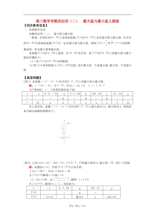 高三数学导数的应用（二）  最大值与最小值人教版知识精讲