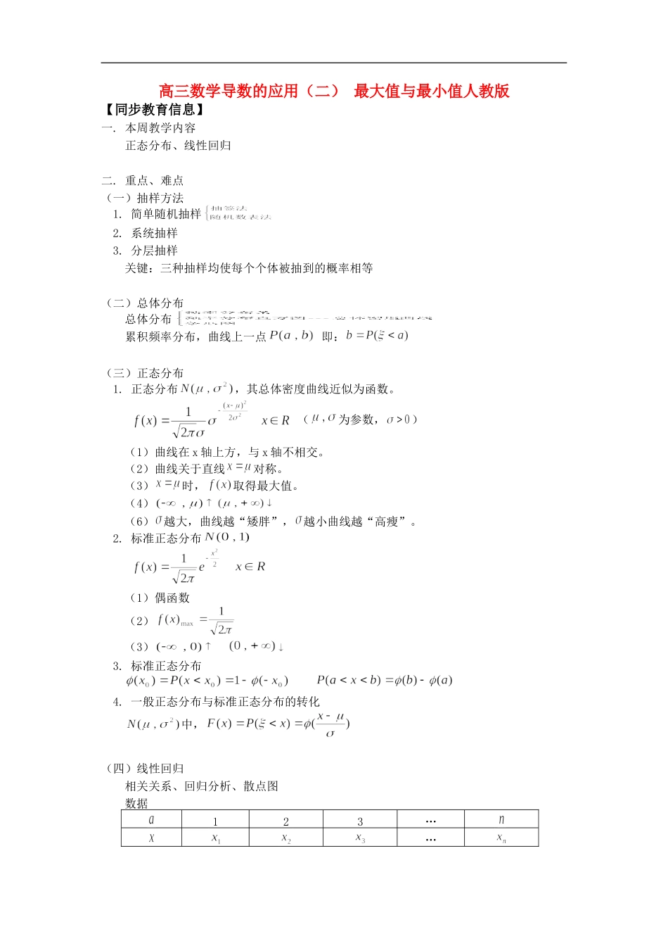 高三数学导数的应用（二）  最大值与最小值人教版 知识精讲_第1页