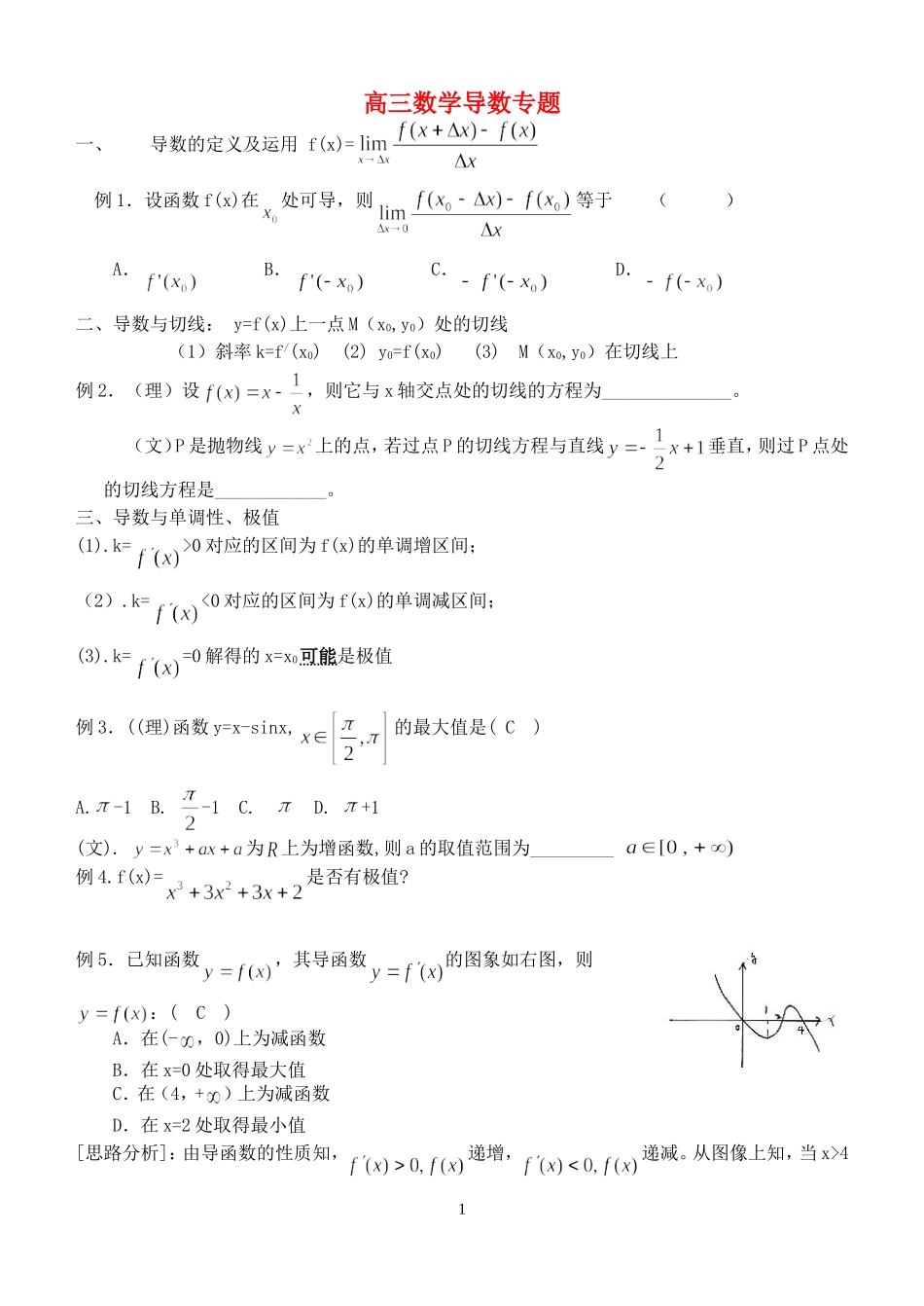 高三数学导数专题 新课标 人教版_第1页
