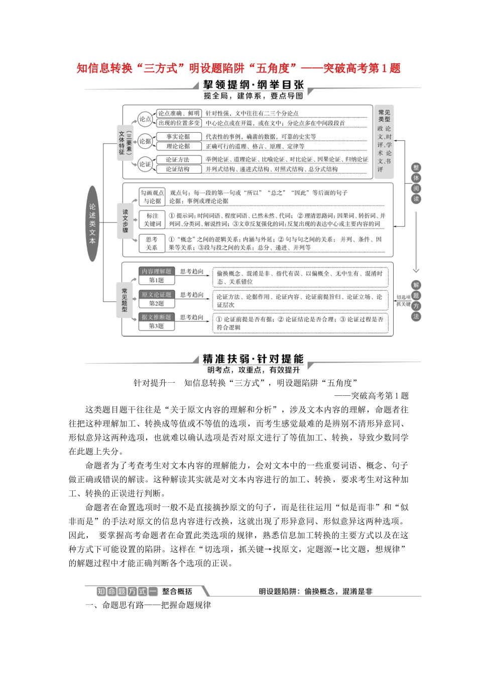 （京津鲁琼版）高考语文二轮复习 专题一 针对提升一 知信息转换“三方式”明设题陷阱“五角度”——突破高考第1题教案-人教版高三全册语文教案_第1页