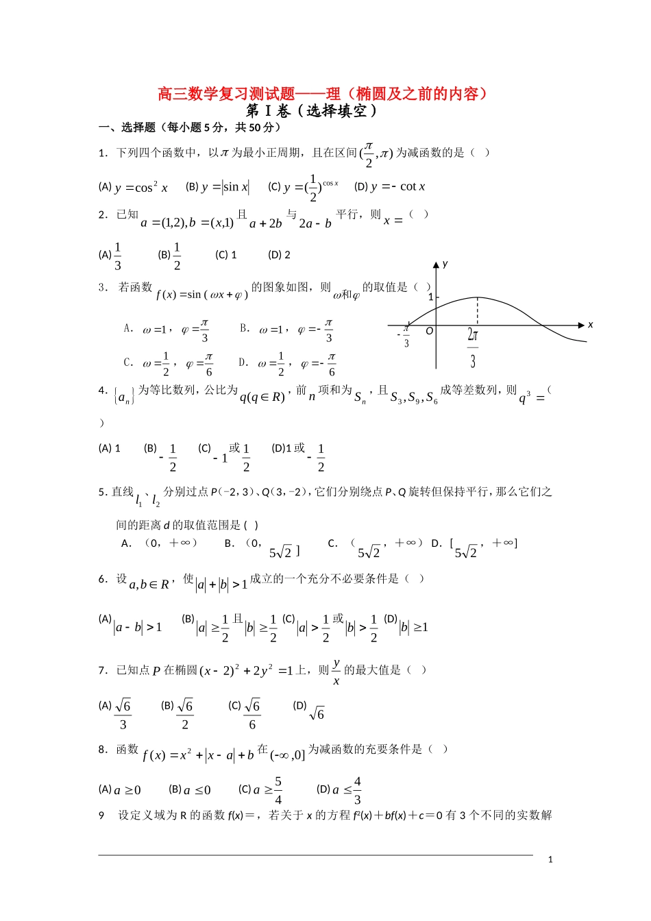 高三数学复习测试题 椭圆及之前的内容 新人教A版_第1页