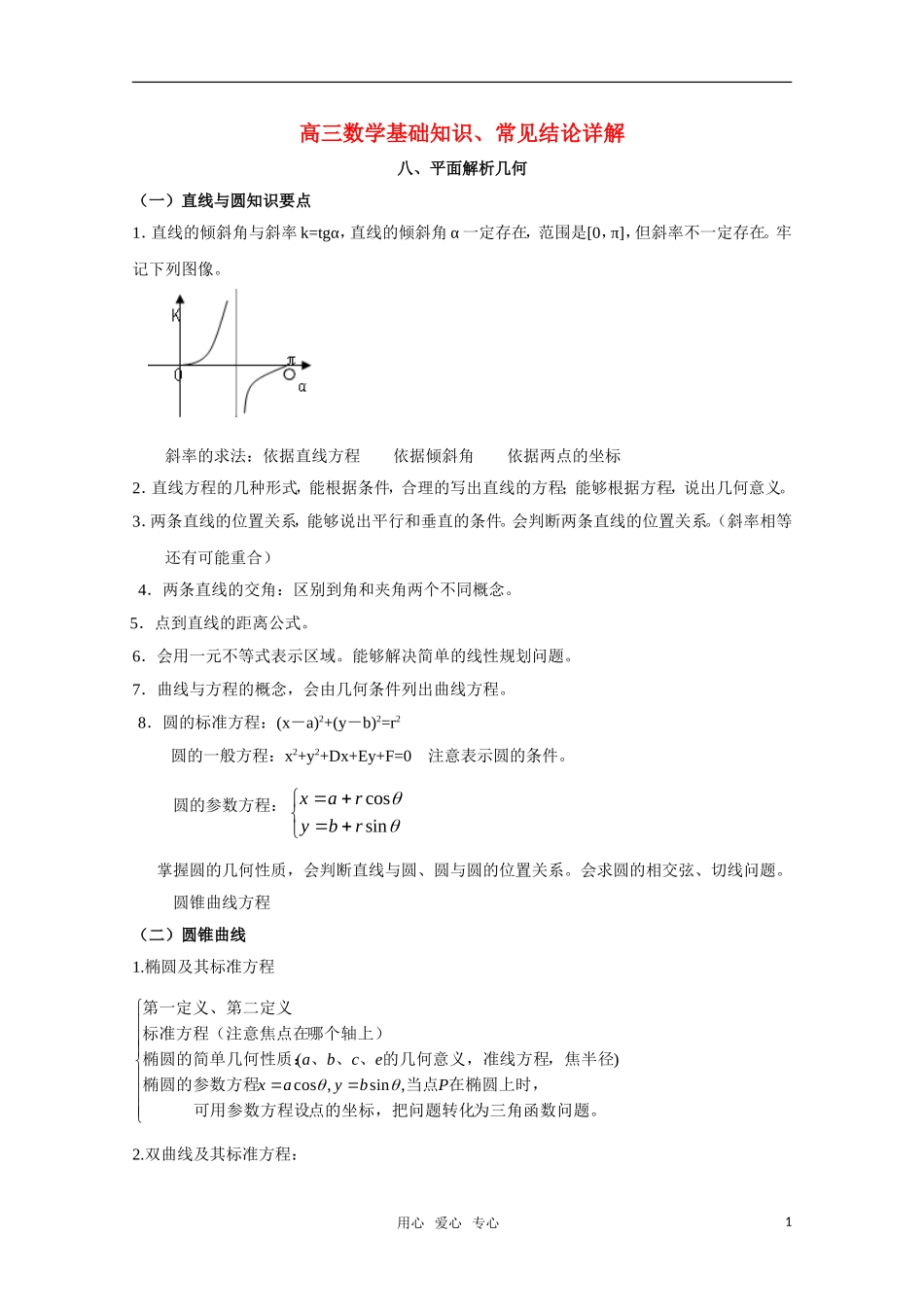 高三数学基础知识剖析 平面解析几何_第1页