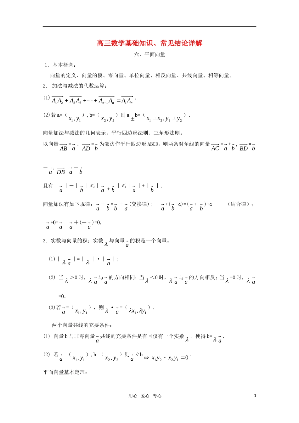 高三数学基础知识剖析 平面向量_第1页