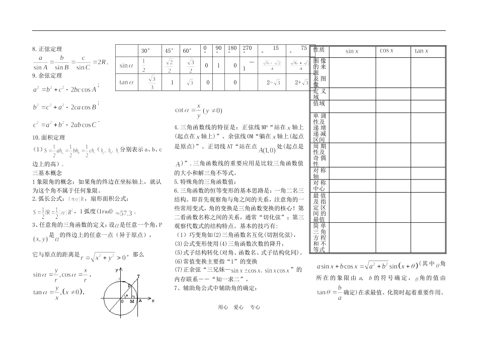 高三数学回归课本复习材料：三角函数基本概念（一）_第2页
