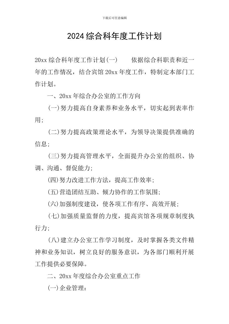 2024综合科年度工作计划_第1页