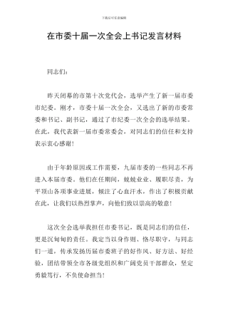 在市委十届一次全会上书记发言材料