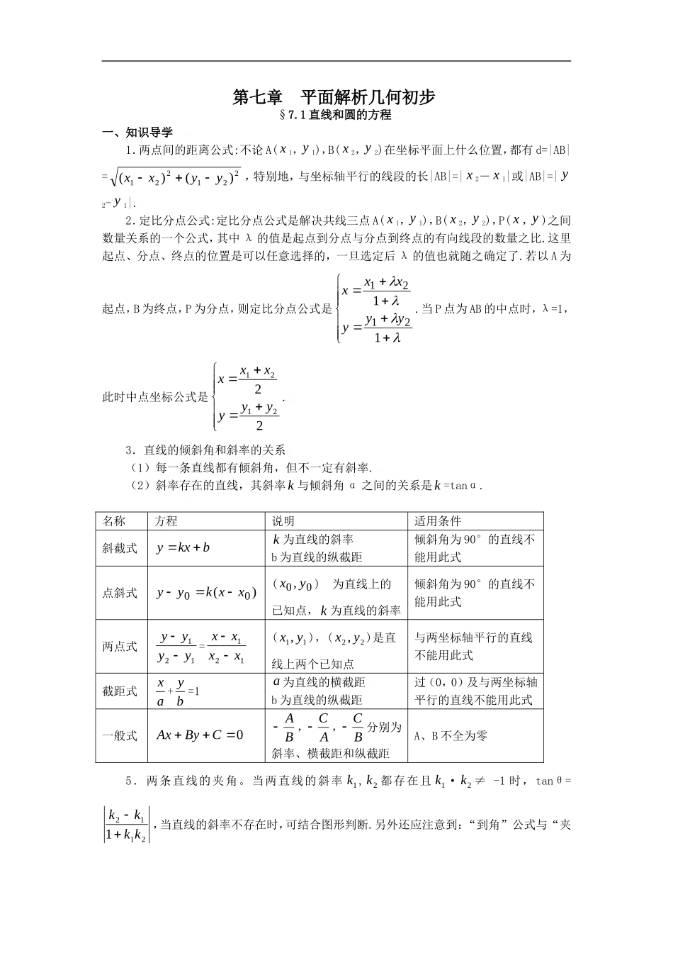 高三数学典型例题解析：第七章 平面解析几何初步_第1页