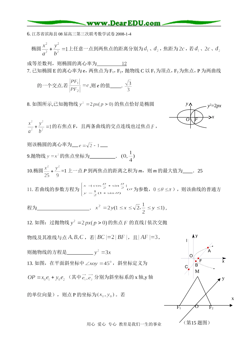 高三数学全国各地模拟卷分类汇编10--圆锥曲线_第2页