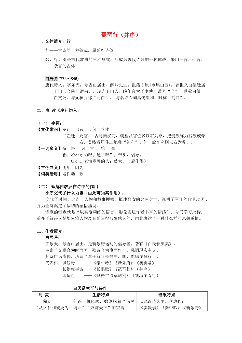 高中语文《琵琶行（并序）》教案18 新人教版必修3_第1页